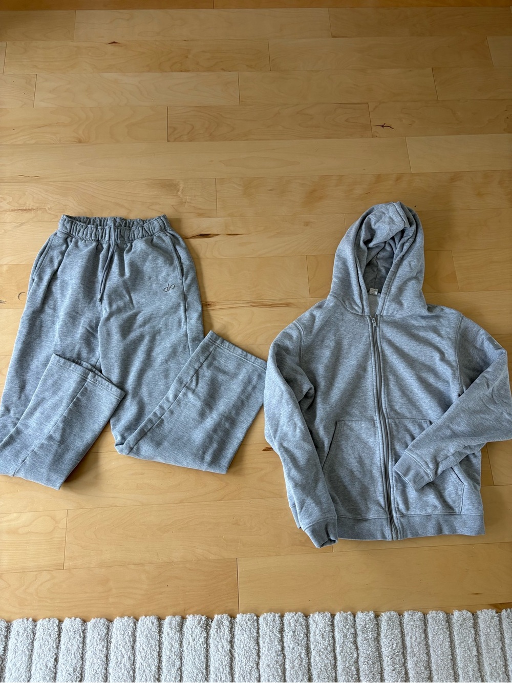 ALO Gray Hoodie & Sweatpants Set - Lightweight Zip-Up Sweat Suit